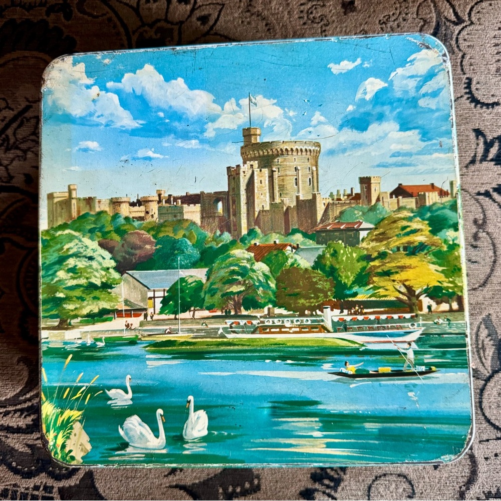 Scenic Metal Storage Tin with Castle Design